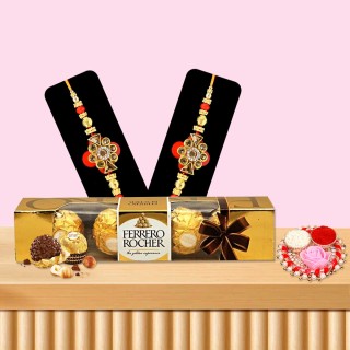 Set of 2 Kundan Rakhi for Brother with Chocolate Box