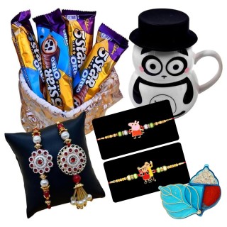 Exclusive Rakhi For Bhaiya Bhabhi And Kids Rakhi With Chocolate Basket And Coffee Mug