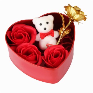 Love Gift for Girls - Artificial Golden Roses with Teddy & 3Pcs Scented Roses-Birthday-Anniversary-Love Gifts