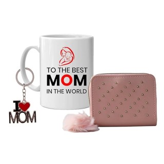 Useful Gift for Mother - Coffee Mug, Small Hand Wallet and I Love Mom Keychain