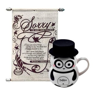 Scroll Card with Sorry Message & Cute Panda Coffee Mug