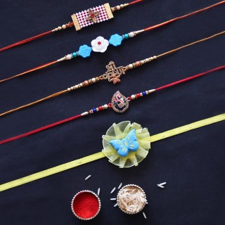 Family Rakhi Set of 5 with Roli Chawal