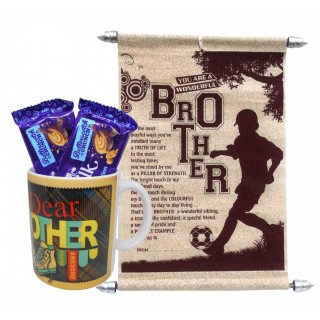 Rakhi Gift for Brother - Scroll Card, Coffee Mug & Chocolate
