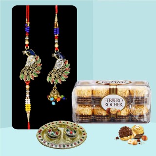 Peacock Rakhi for Bhaiya Bhabhi with Chocolate