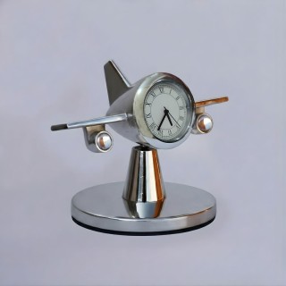 Rotating Aeroplane Table Clock Showpiece for Office Desk & Study Table (Silver)