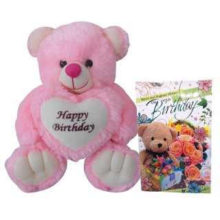 Happy Birthday Soft Teddy Bear & Birthday Wishes Greeting Card