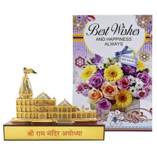 Best Wishes Gift Combo - Best Wishes Greeting Card, Shri Ram Mandir Ayodhya Model Showpiece