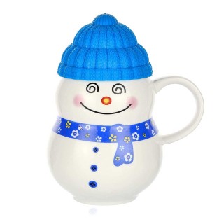Ceramic Snowman Cup/Mug with Silicon Lid - Gift for Kids-Babies-Children-Girls