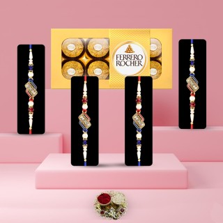 Designer Stone Rakhi Set of 4 with Chocolate Box