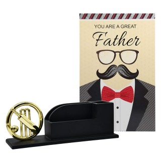 Useful Gift for Father - Greeting Card, Cricket Showpiece with Desk Organizer