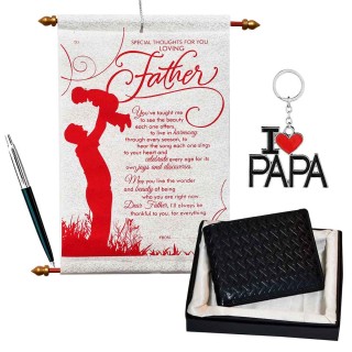 Best Gift for Father - Scroll Card, Men's Wallet, I Love Papa Keychain & Parker Pen