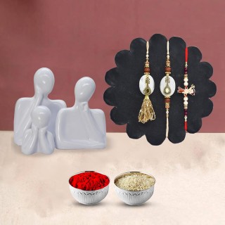Family Rakhi Set of 3 - Rakhi for Bhaiya Bhabhi and Kids with Family Showpiece and Roli Chawal