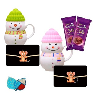 Cartoon Rakhi for Kids with Coffee Mug and Chocolate Set of 2 with Roli Chawal Chopra Set