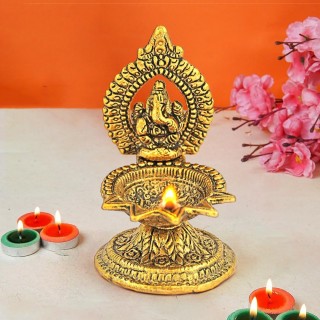 Brass Ganesha Idol with Diya for Home Temple, Pooja | Good Luck Gift