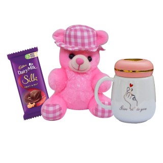 Ceramic Mug with Soft Teddy and Chocolate - Gift for Girls, Women