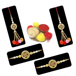 Bhaiya Bhabhi Rakhi Set of 2 with Designer Chopra with Roli Chawal