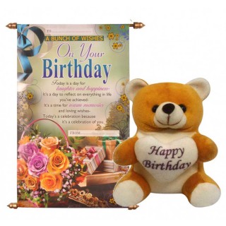 Birthday Gift Combo - Soft Toy Teddy Bear With Birthday Scroll Card