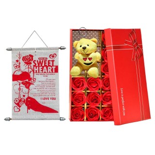 Best Love Gift - Scroll Card, Love Gift Box with 12 Scented Red Roses and Teddy Keychain