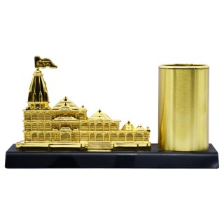 Metal Shri Ram Mandir Model Showpiece with Pen Stand for Office Table