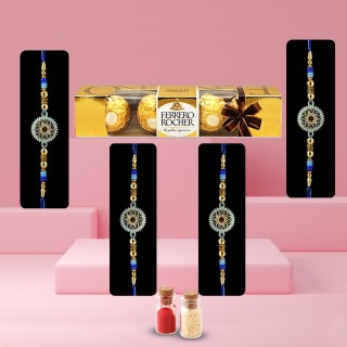 Set Of 4 Rakhi Set For Brother With Chocolate Combo