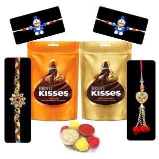 Family Rakhi Set of 4 with Chocolate Pack of 2 - Rakhi for Bhaiya Bhabhi and Kids