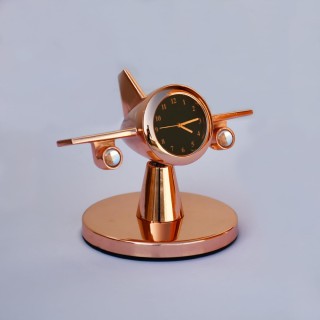 Rotating Airplane Table Clock for Study Table and Office Desk (Copper)
