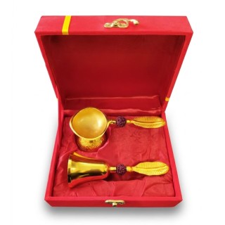 Golden Bell and Diya Set with Gift Box | Return Gift for Pooja, Wedding