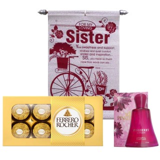 Unique Gift for Sister - Scroll Card with Perfume and Chocolate Pack