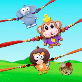 Set of 3 Animal Rakhi for Kids