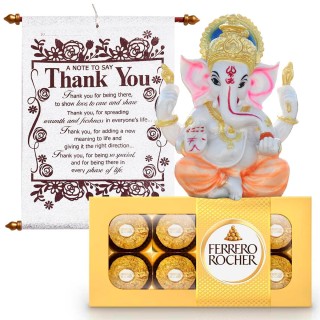 Spiritual Thank You Gift - Thank You Scroll Card with Ganesha Idol and Chocolate Box