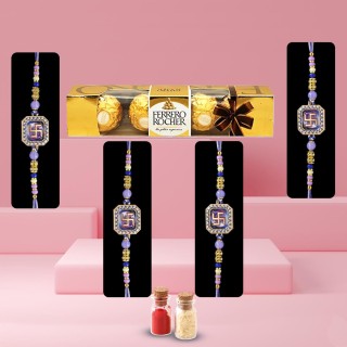 Swastik Rakhi Set of 4 with Chocolate Gift for Brother