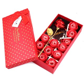 Gift for Boyfriend Girlfriend Husband Wife - Artificial Red Golden Rose with 12Pcs Scented Roses - Birthday-Anniversary-Love Gift