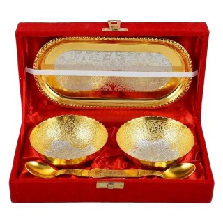 Gold Plated Bowl and Spoon Tray Set for Return Gift Item