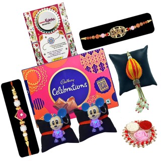 Family Rakhi Set with Chocolate and Greeting Card