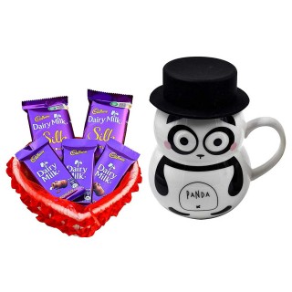 Ceramic Panda Coffee Mug And Dairy Milk Chocolate With Basket