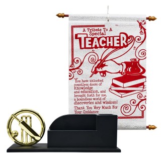 Unique Gift for Teacher - Scroll Card, Cricket Showpiece with Desk Organizer
