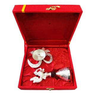 German Silver OM Diya and Bell Set with Gift Box | Return Gift Item