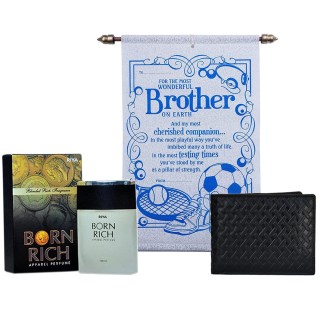 Combo Gift For Brother - Scroll Card, Men's Wallet & Perfume