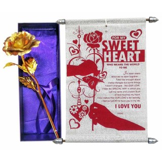 Love Gift - Love Scroll Card & Artificial Golden Rose