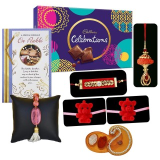 Rakhi for Bhaiya Bhabhi and kids with Designer Bracelet for Bhabhi & Chocolate, Greeting Card