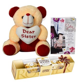 Best Gift for Sister - Greeting Card, Soft Teddy Bear and Chocolate