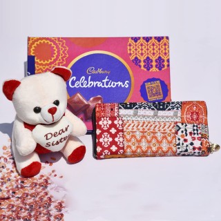 Best Gift for Sister - Dear Sister Teddy Bear, Hand Wallet and Chocolate Celebration Pack