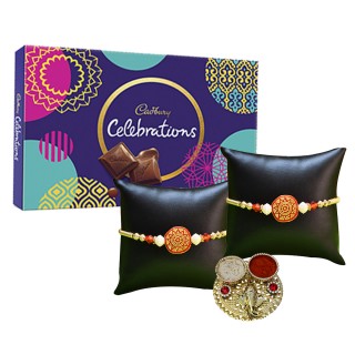 Bhai Dooj Gift for Brother - Designer Thread Pack of 3 with Chocolate Box
