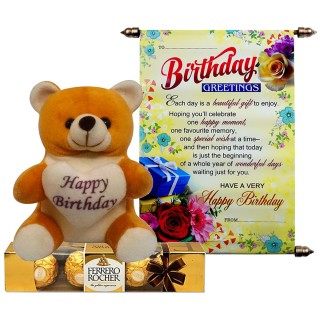 Birthday Gift for Girls - Birthday Scroll Card with Chocolate and Teddy Bear