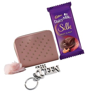 Gift for Girls, Women - Hand Wallet with Chocolate and Queen Keychain