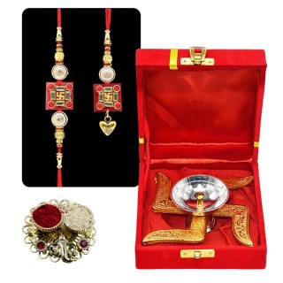 Rakhi Gift Set for Bhaiya Bhabhi | Swastik Rakhi with Swastik Diya and Roli Chawal Platter