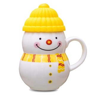 Ceramic Snowman Cup/Mug with Silicon Lid - Gift for Kids-Babies-Children-Girls