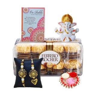 Rakhi for Bhabhi and Brother with Ganesha Idol & Chocolate and Greeting Card