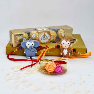 Set of 2 Rakhi for Kids with Chocolate Box and Roli Chawal Chopra