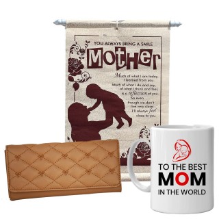 Useful Gift For Mother - Scroll Card, Women Hand Wallet & Coffee Mug